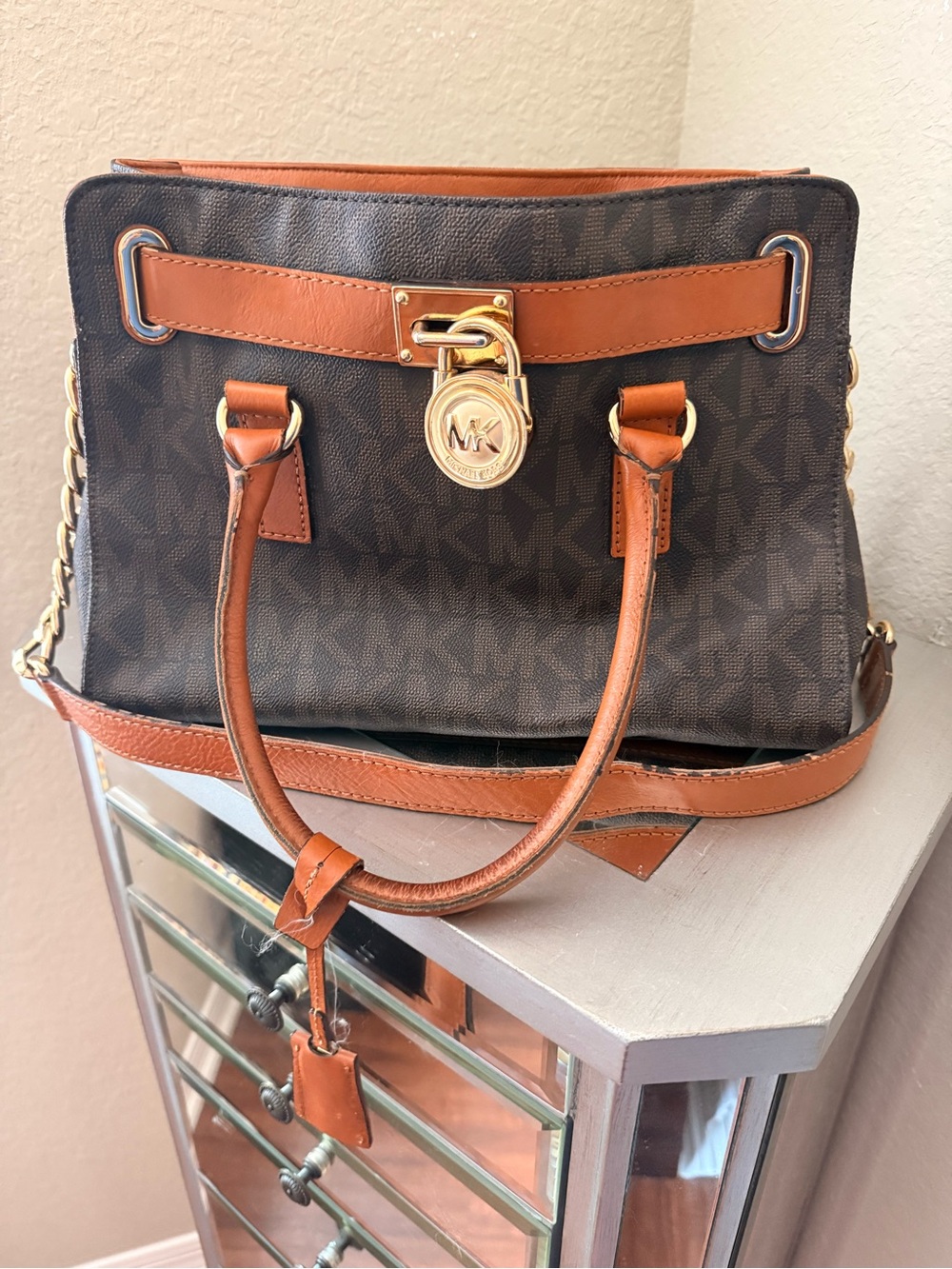 👜MICHAEL KORS Hamilton Tote Signature MK Logo Satchel Chain Strap Shoulder Bag